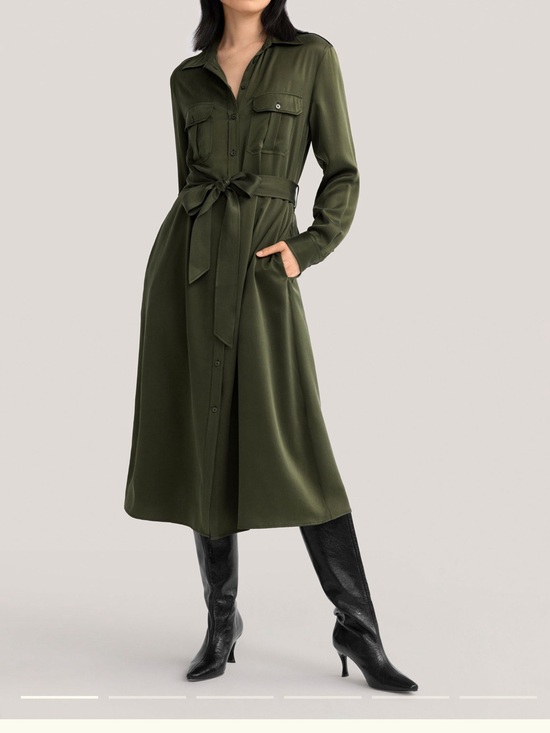 Lilysilk Dresses & Skirts - LilySilk Silk Suede Safari Military Trench Dress– Moss- Size L– NWT –$369 Retail